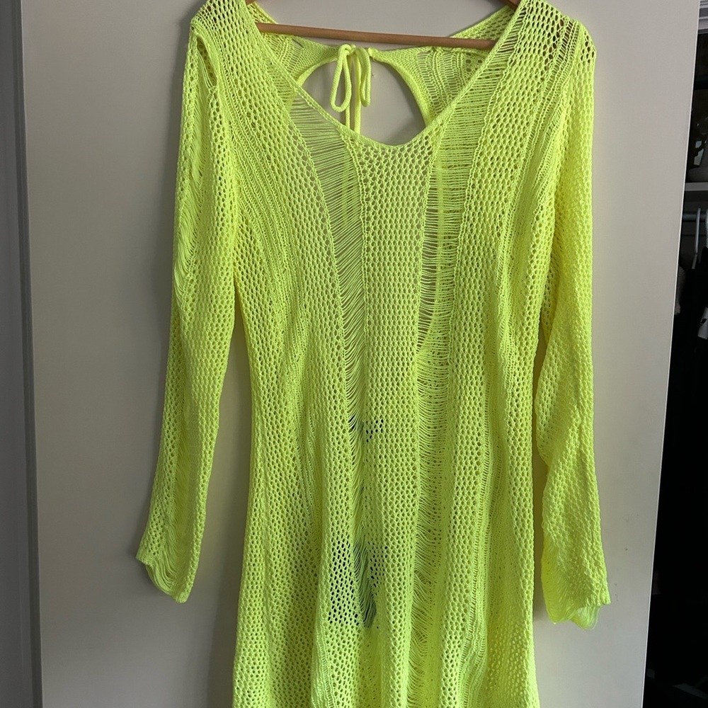 PrettyLittleThing Bright Yellow Knit Swim Cover-Up